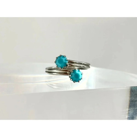 Vintage Southwest Style Silver Tone Faux Turquoise Crossover Ring - sz 8 - Picture 3 of 9